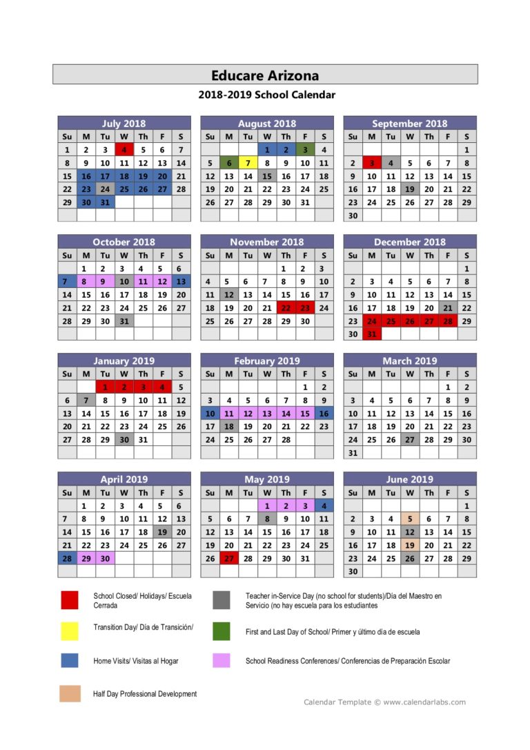 School Year Calendar | Educare Arizona